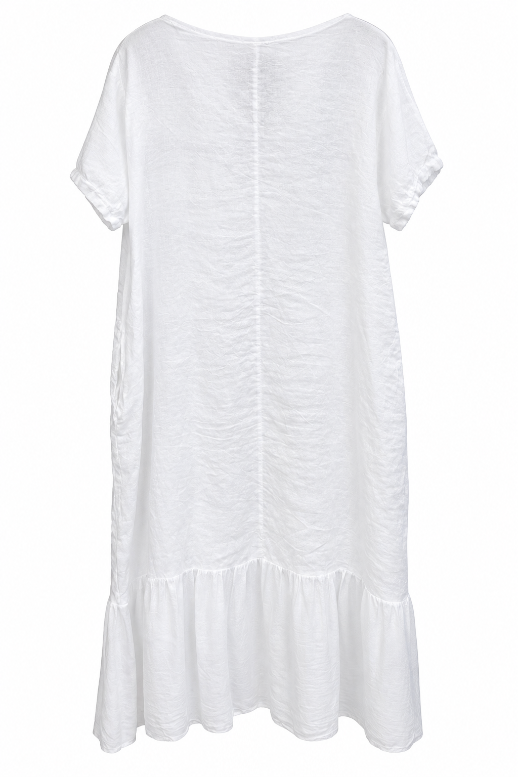Elegant White Linen Ruffle-Hem Dress