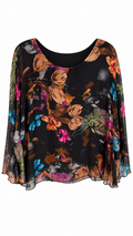 Black Floral Silk Cape Blouse