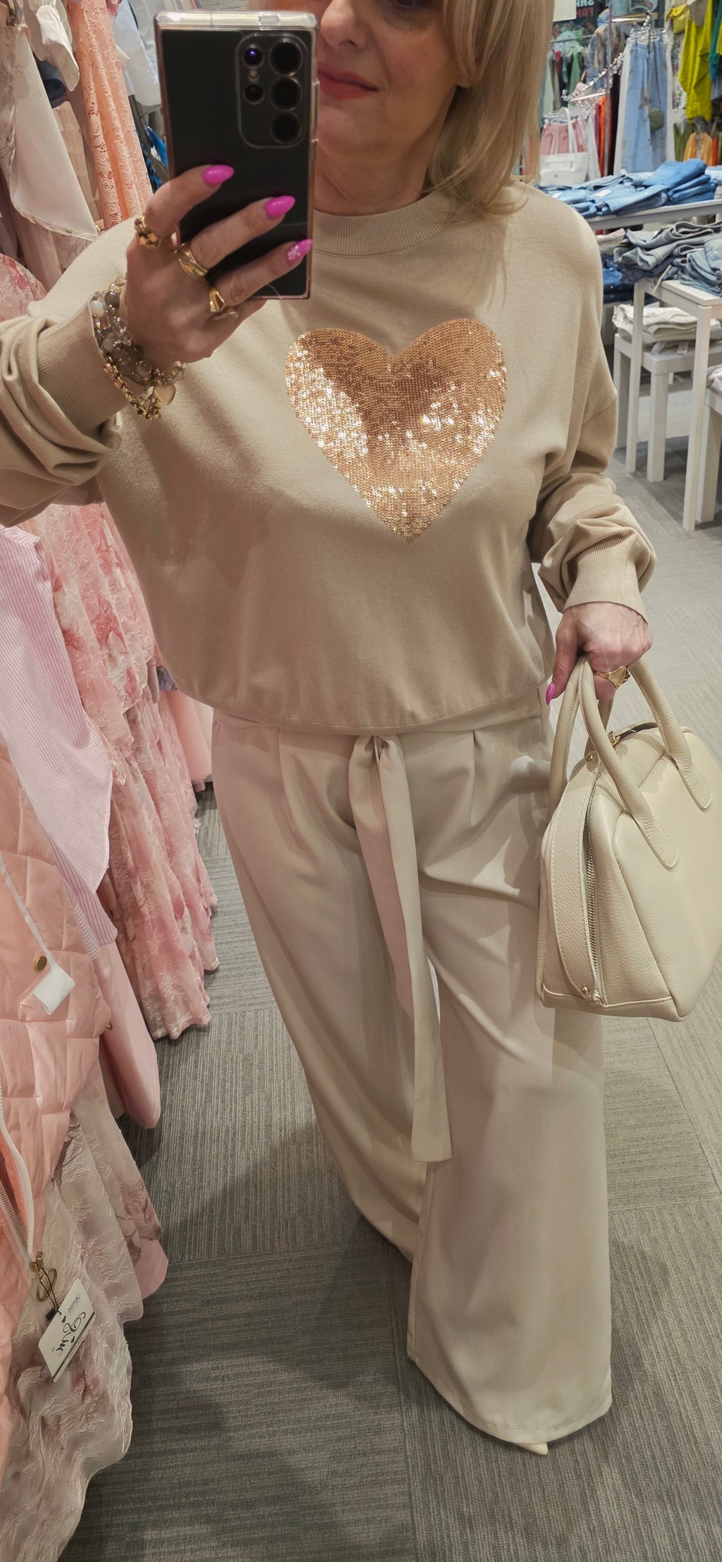 Gold Heart Sequin Knitted Blouse one size fits M/L