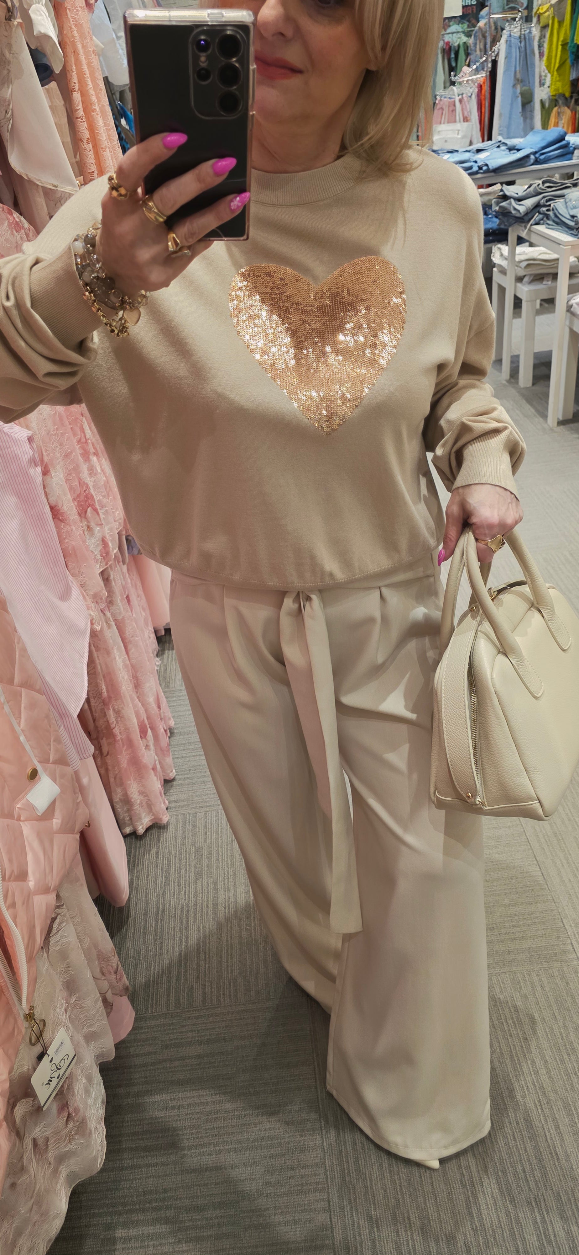Gold Heart Sequin Knitted Blouse one size fits M/L