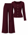 Burgundy Ribbed Heart-Button Knit Set