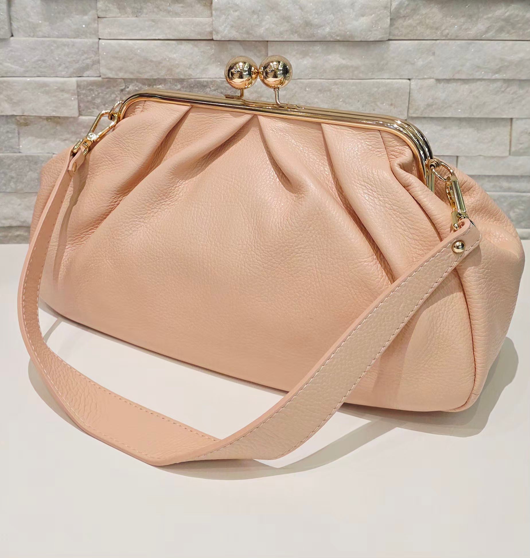 Blush Pink Vintage Kiss-Lock Bag Genuine Leather