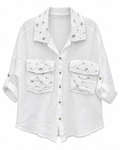 White Linen Crystal-Embellished Shirt