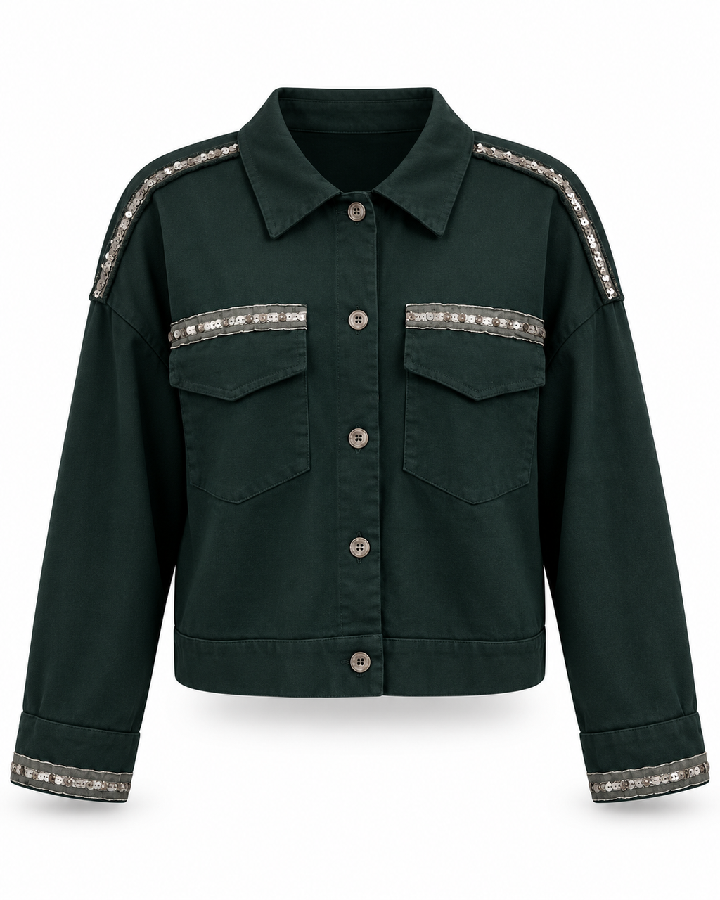 Forest Green Sequin Trim Jacket