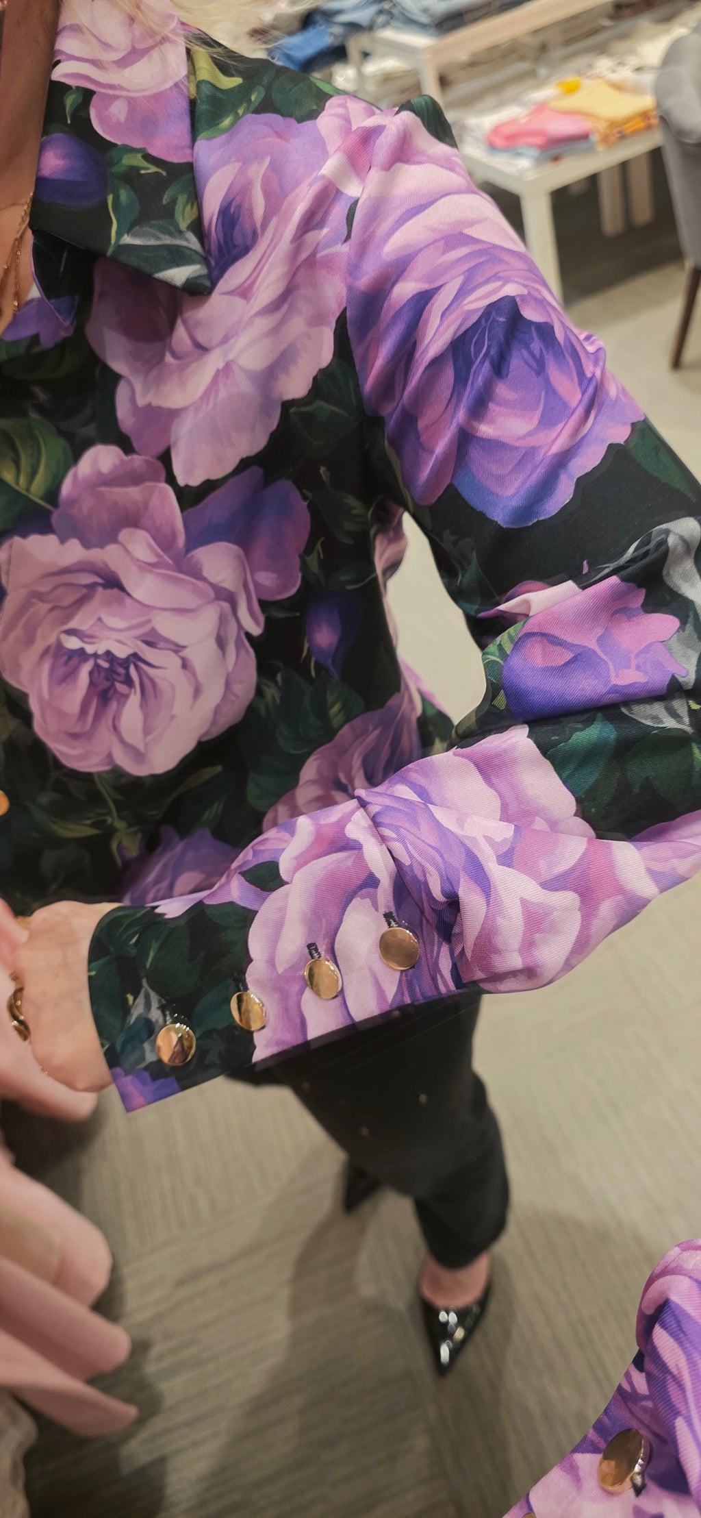 Purple Rose Floral Shirt fits S/M