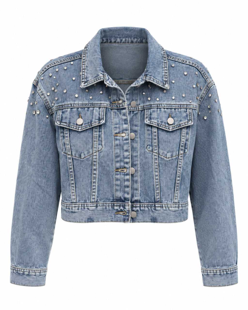 Light Blue Embellished Denim Jacket