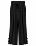 Black Wide-Leg Pants with Gold Zip