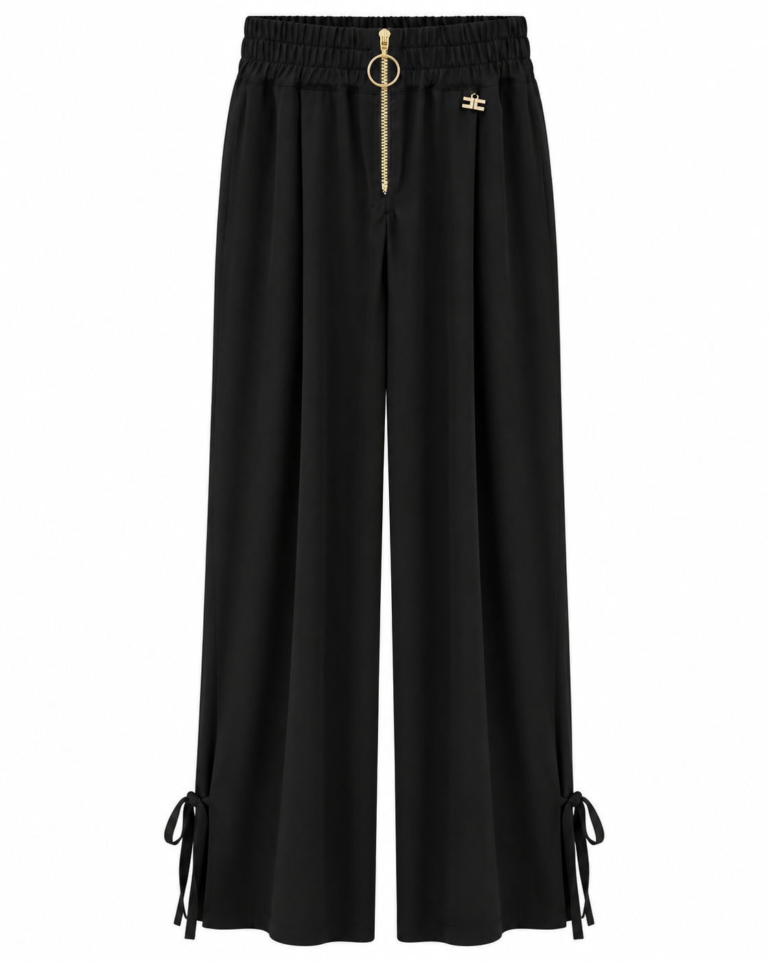 Black Wide-Leg Pants with Gold Zip