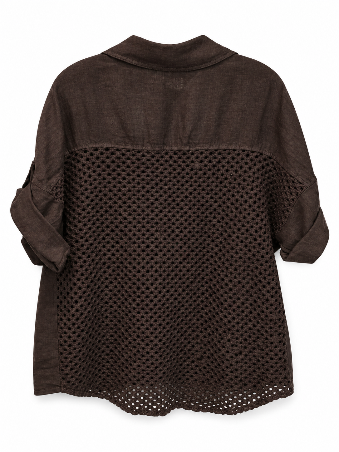 Dark Brown Linen Crochet Shirt