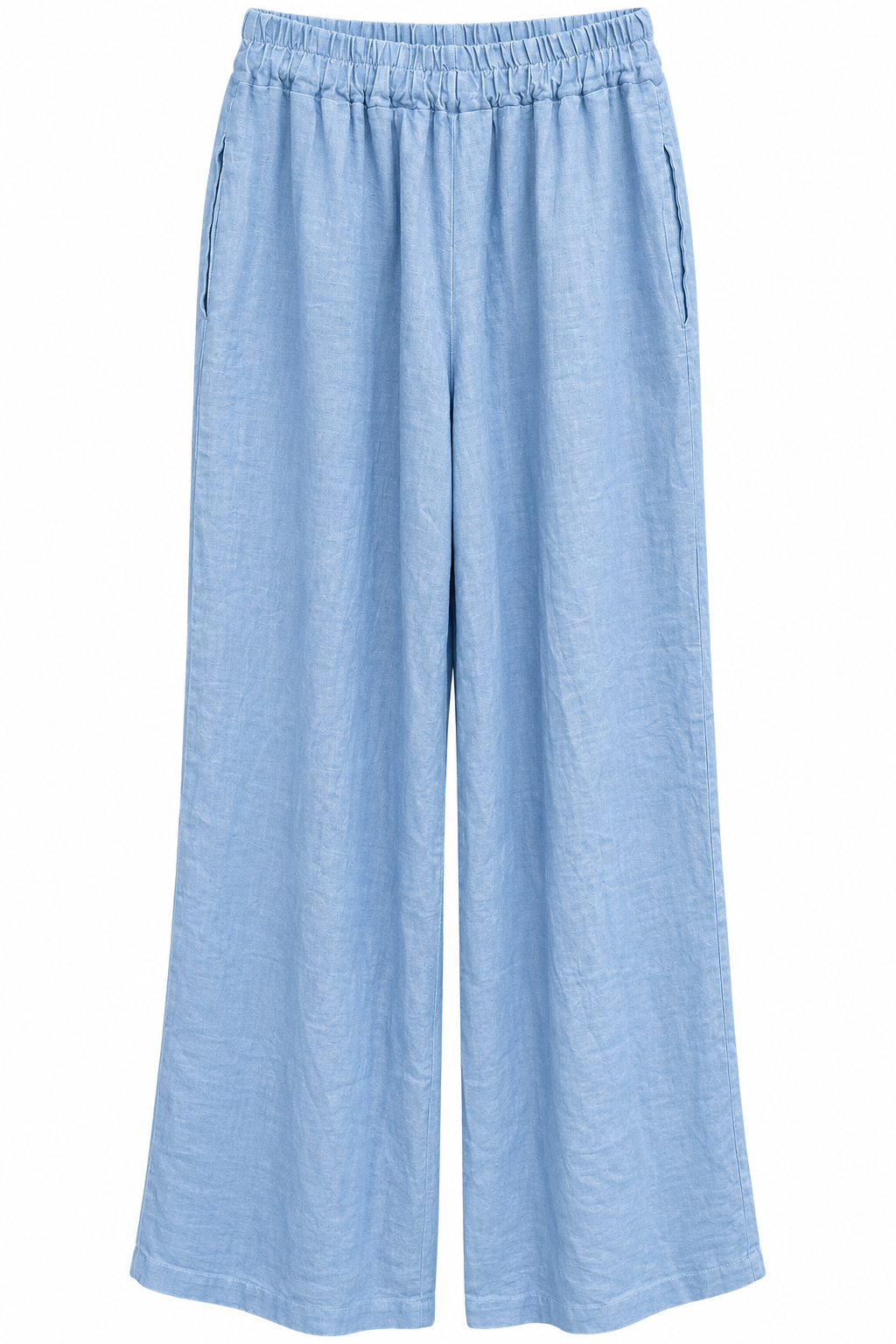 Sky Blue Linen Wide-Leg Trousers