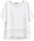 White Italian linen top with dolman sleeves - back view
