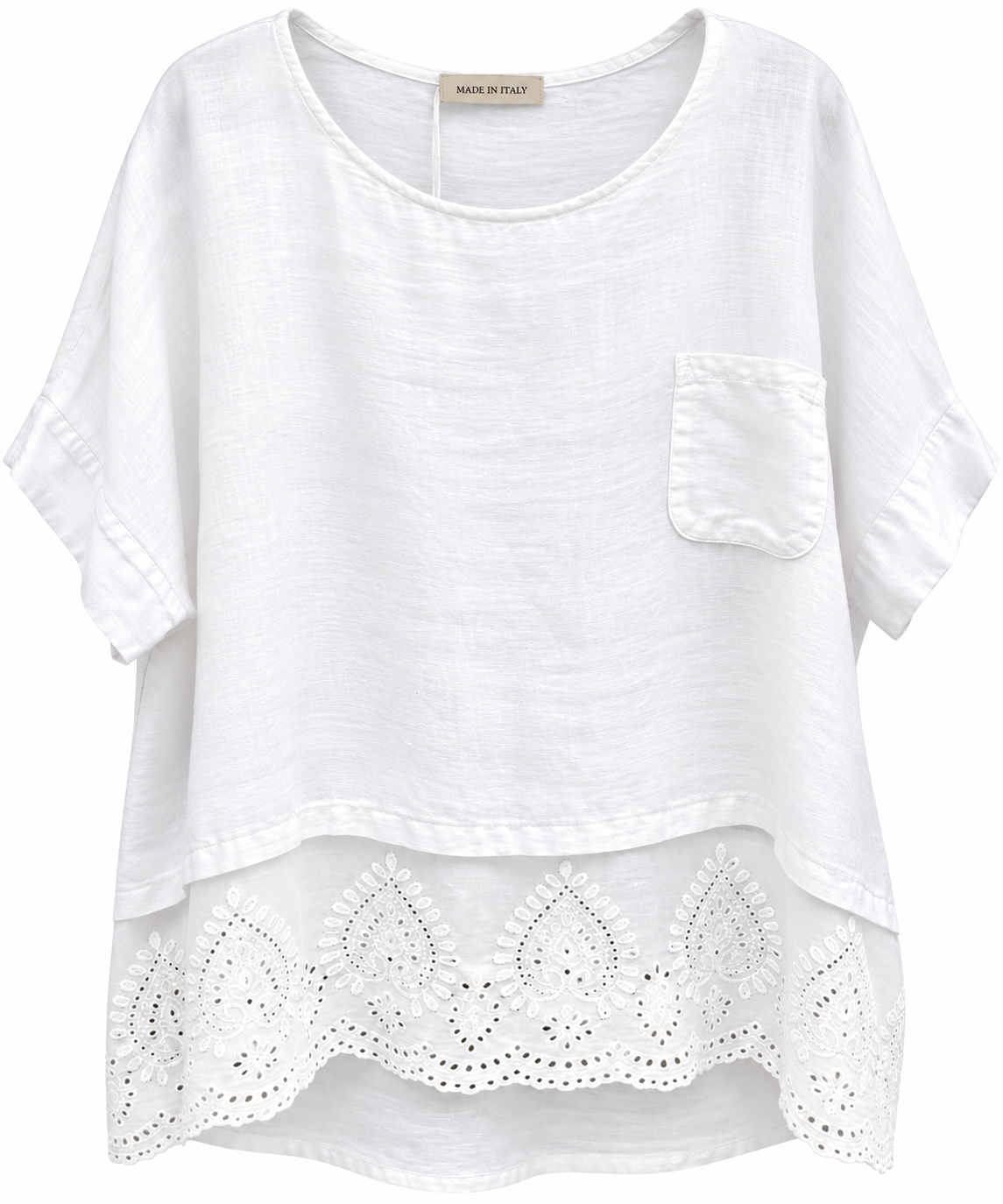 White Italian linen top with dolman sleeves - back view