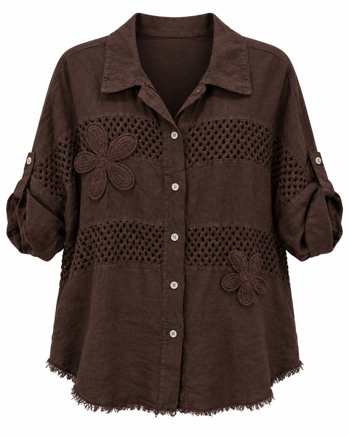 Linen Shirt with Floral Appliqué