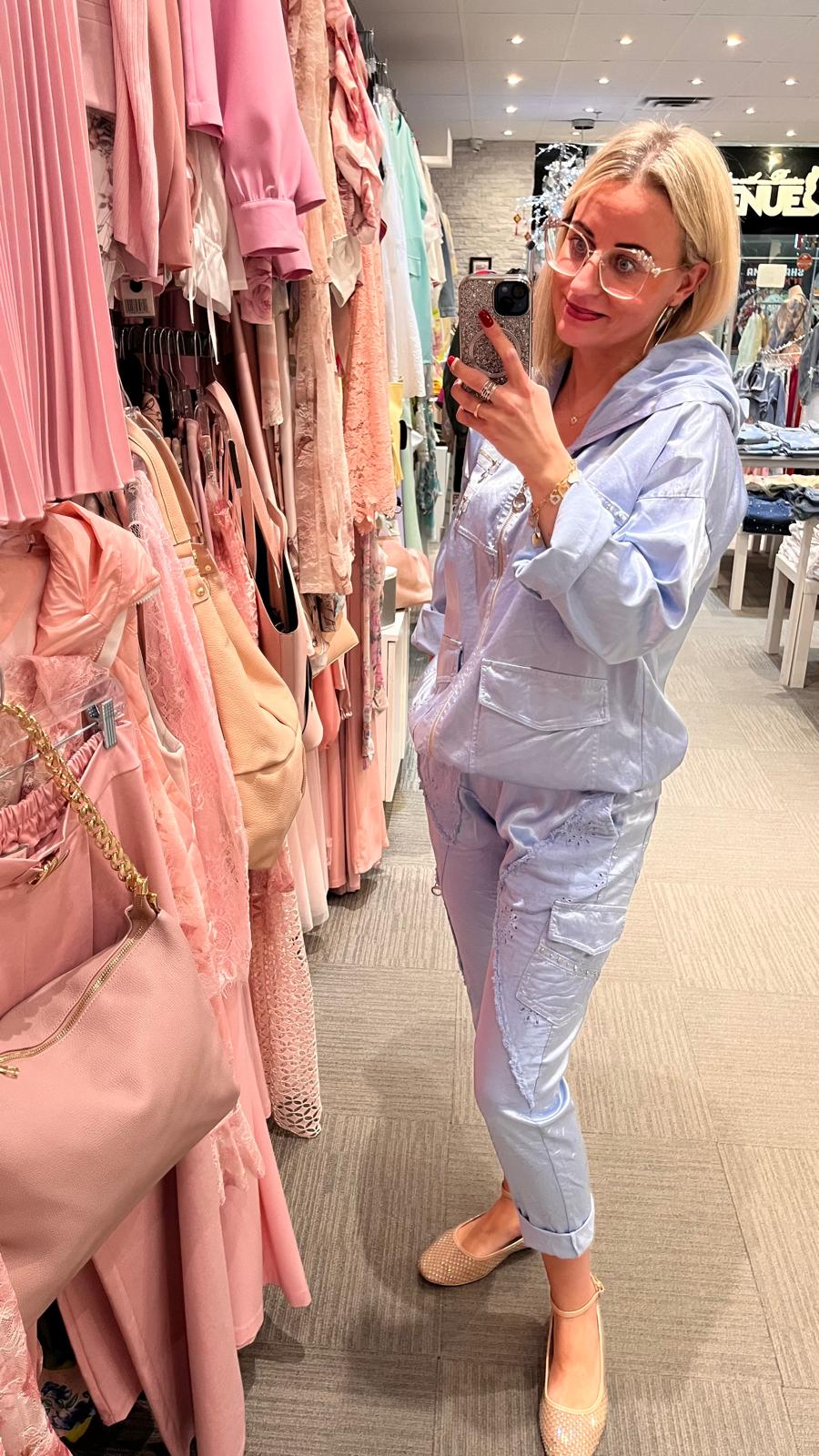 Satin Cargo Jacket – Baby Blue fits S/M