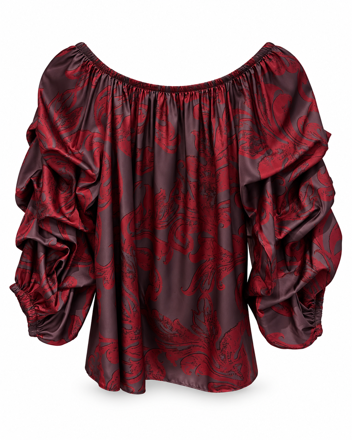 Burgundy Spanish-Style Ruffle Blouse