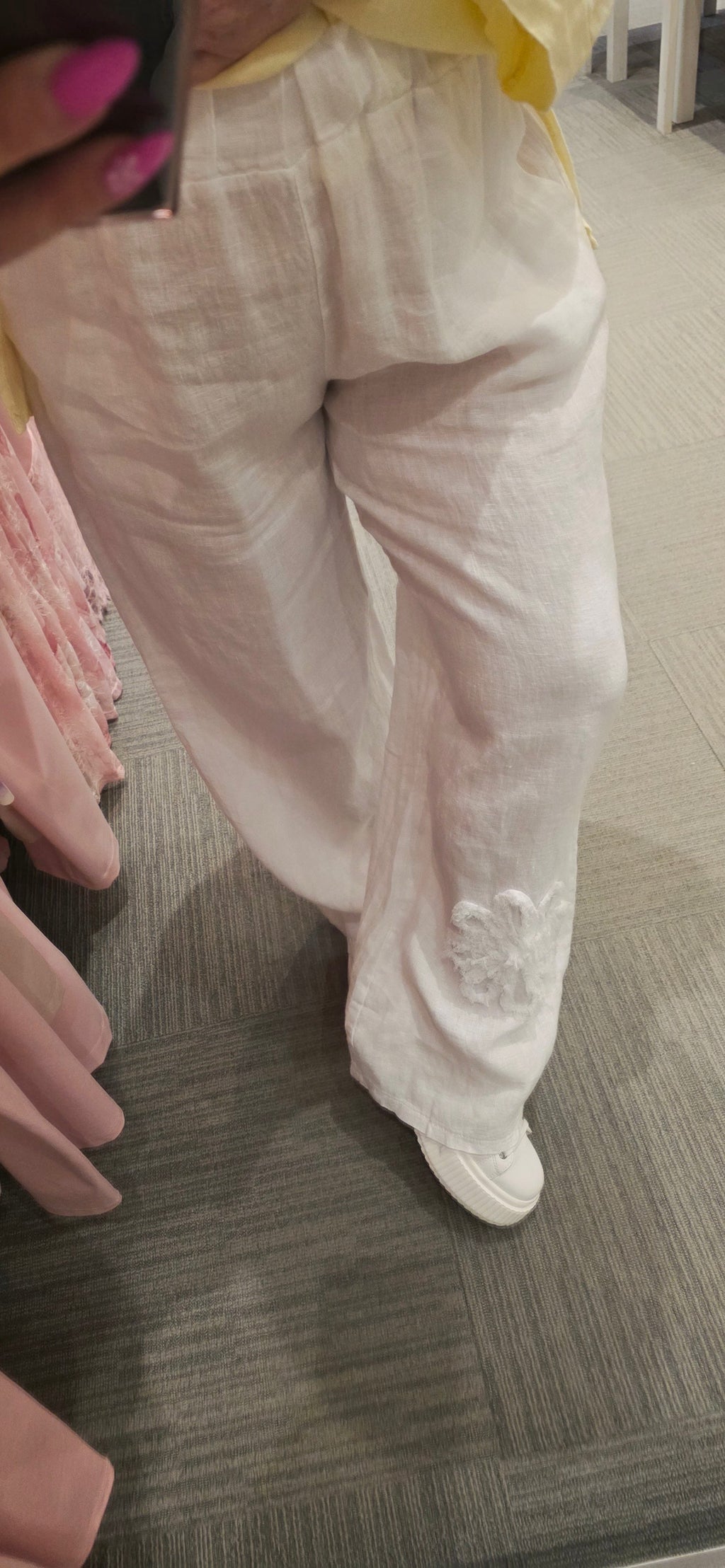Linen Pants with Floral Appliqué one size fits S/M/L