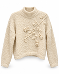 Ivory Floral Embroidered Knit Sweater