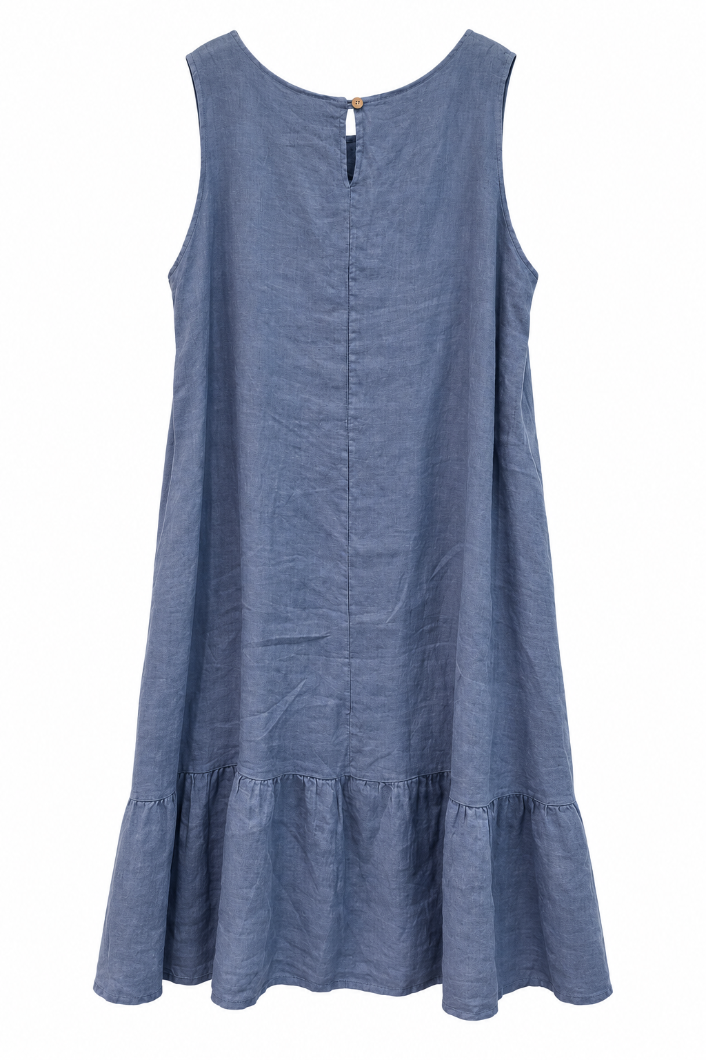 Blue Linen Ruffle Hem Dress