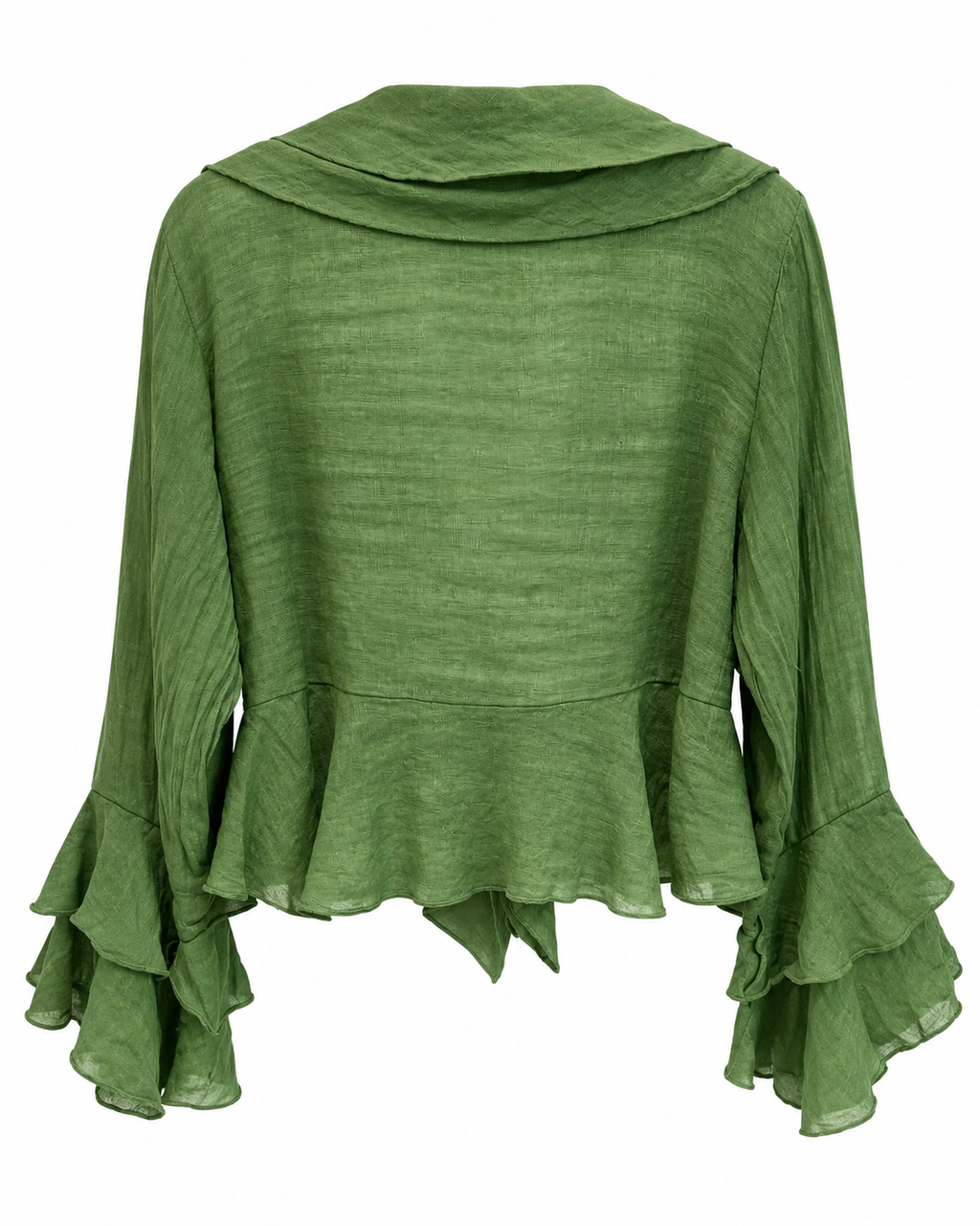 Olive Green Linen Ruffle Jacket