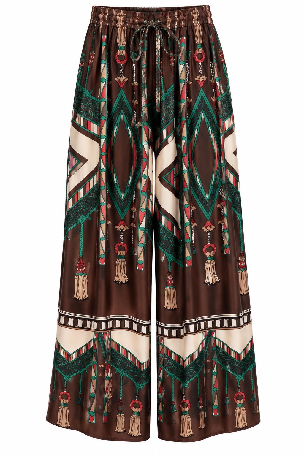 Bohemian Tassel Print Wide-Leg Pants & Blouse Set
