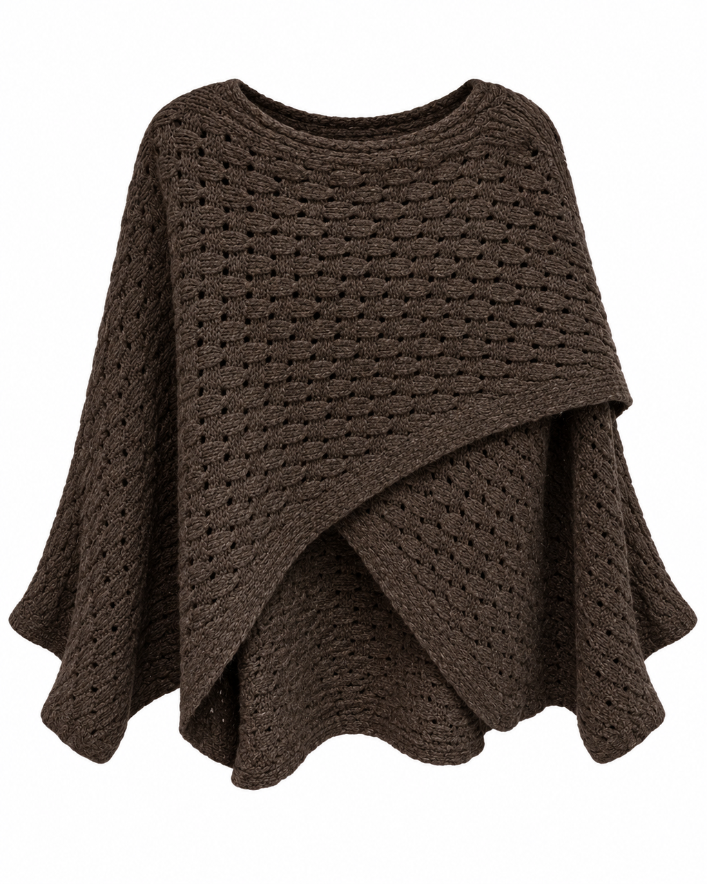 Chocolate Open-Knit Wide-Sleeve Sweater