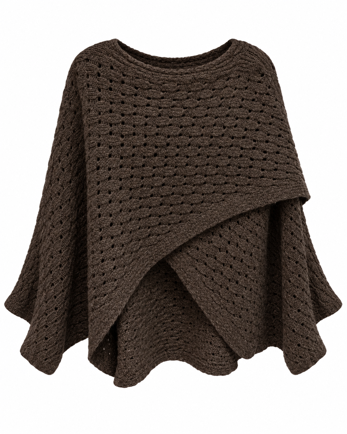 Chocolate Open-Knit Wide-Sleeve Sweater