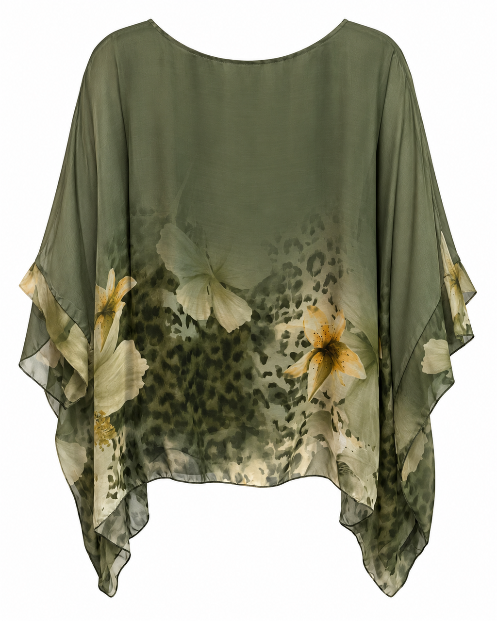 Olive Floral Leopard-Print Drape Blouse