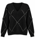 Black Sequin Bow-Detail Knit Sweater