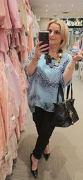 Blue Leopard Print Silky Blouse one size fits S/M/L/XL