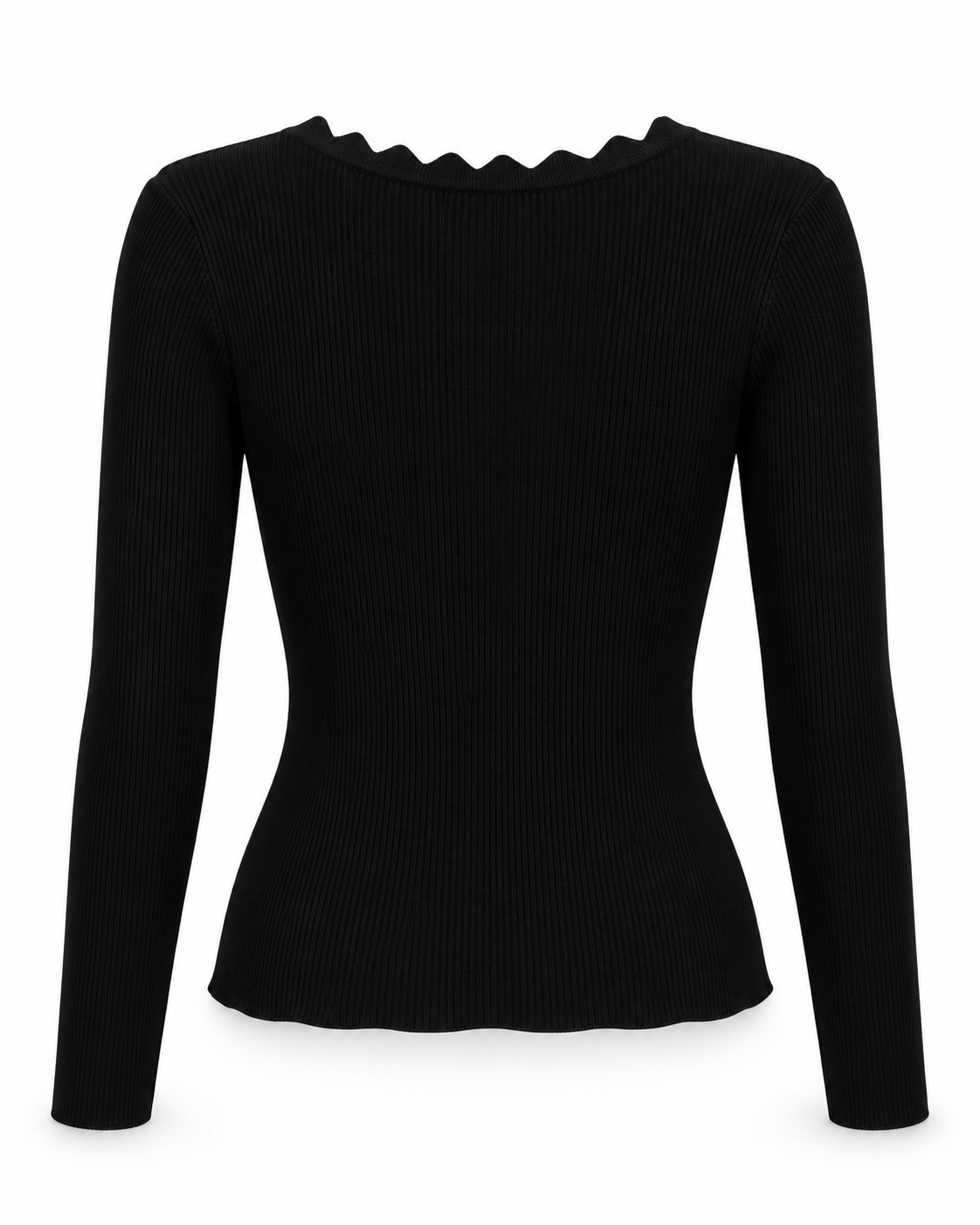 Black Embellished Scallop Neck Top