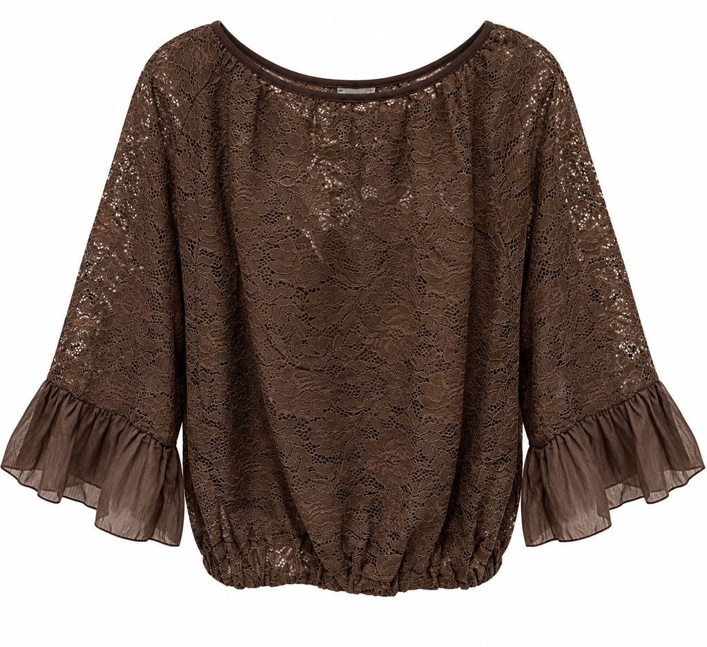 Chocolate Lace Ruffle-Cuff Blouse