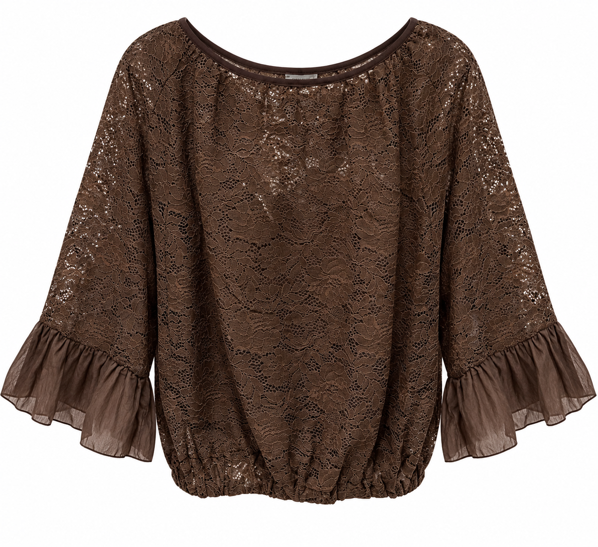 Chocolate Lace Ruffle-Cuff Blouse