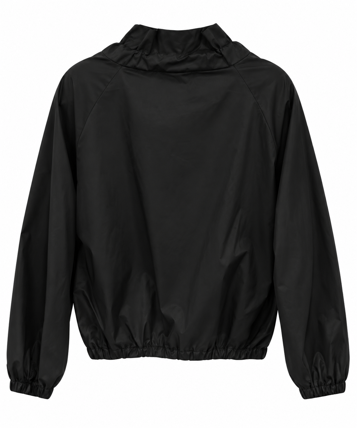 Sleek Black Ruffle-Hood Bomber Jacket