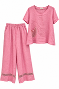 Rose Pink Linen Co-ord Set with Mesh Detail