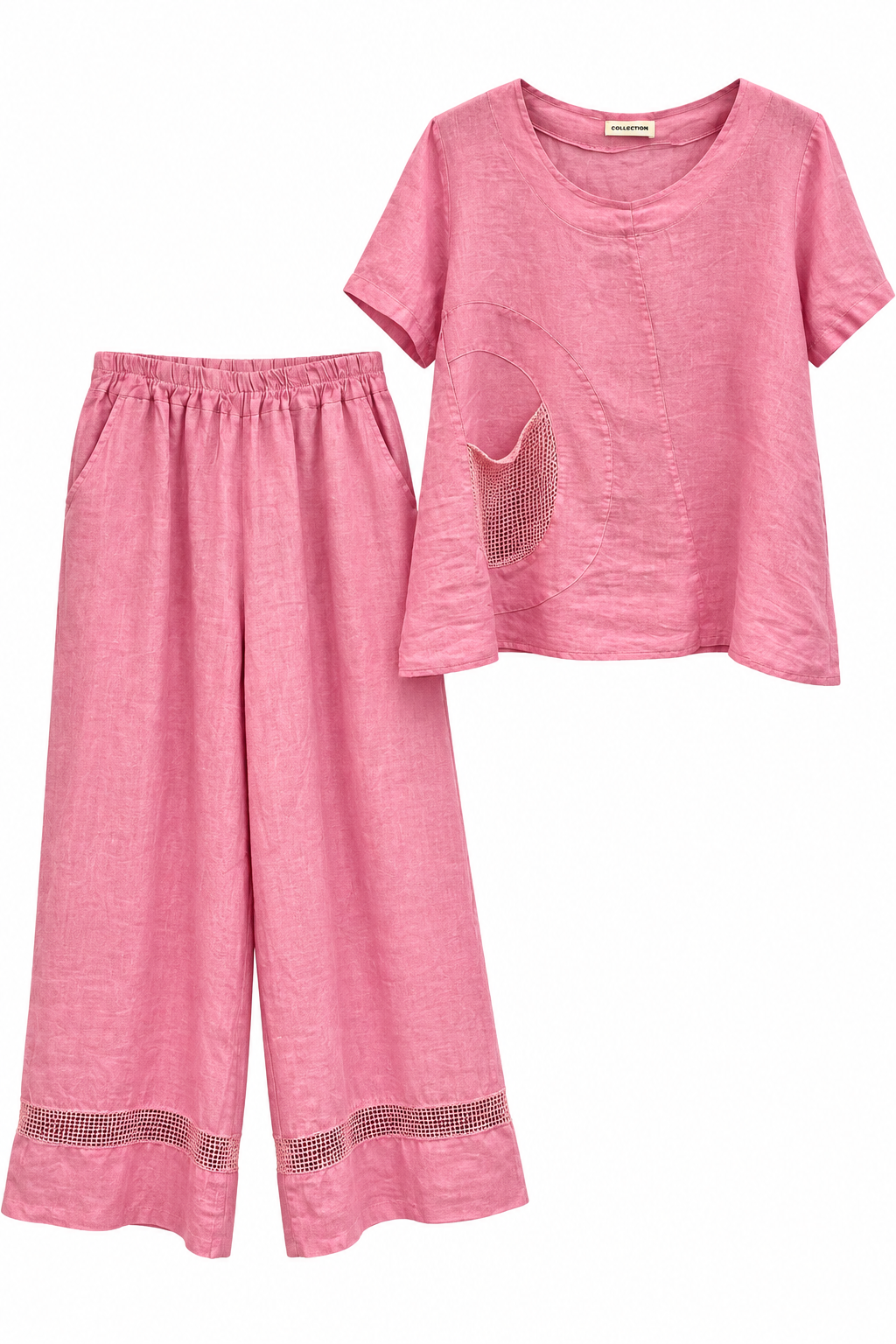 Rose Pink Linen Co-ord Set with Mesh Detail