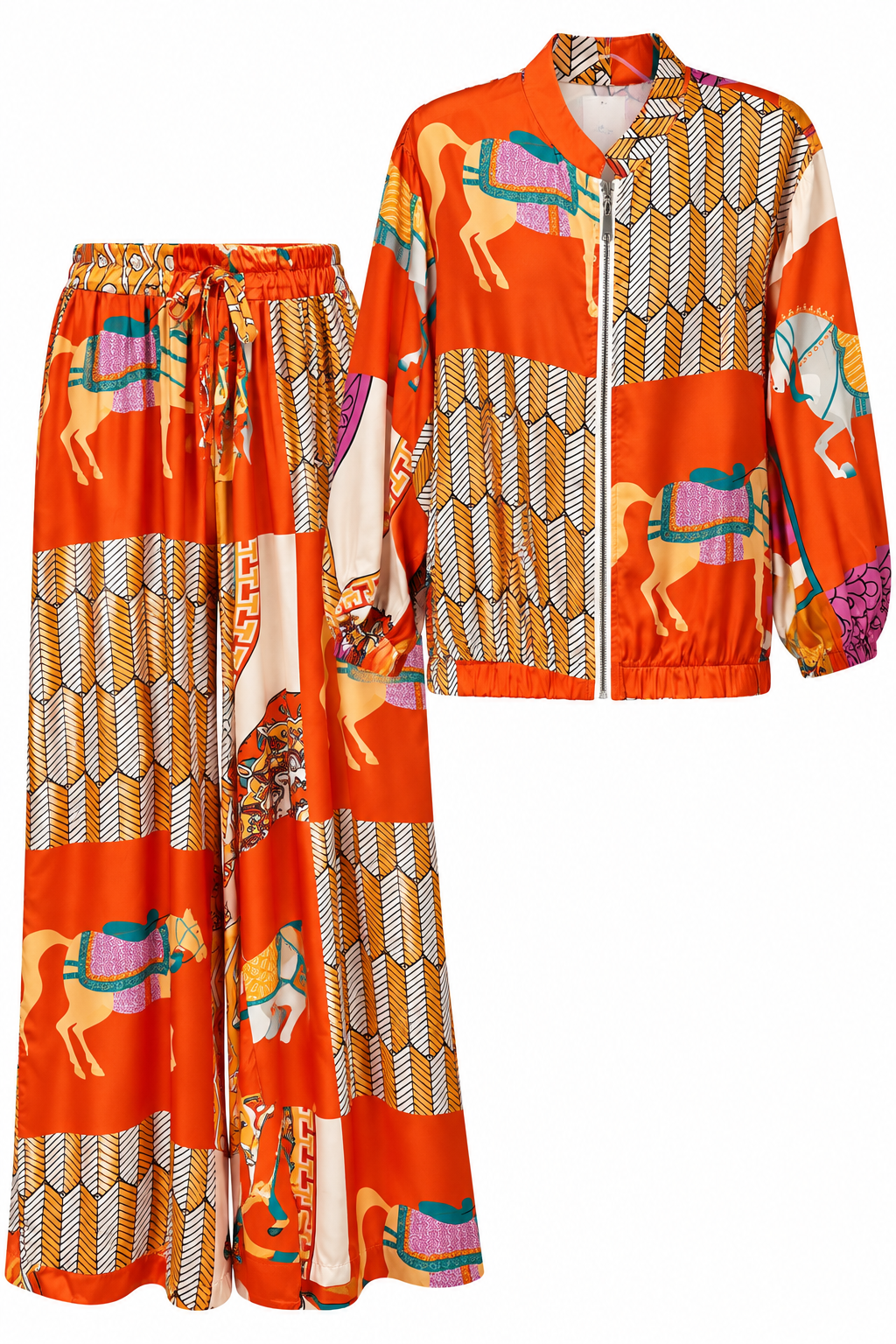 Equestrian Print Satin Co-ord Set