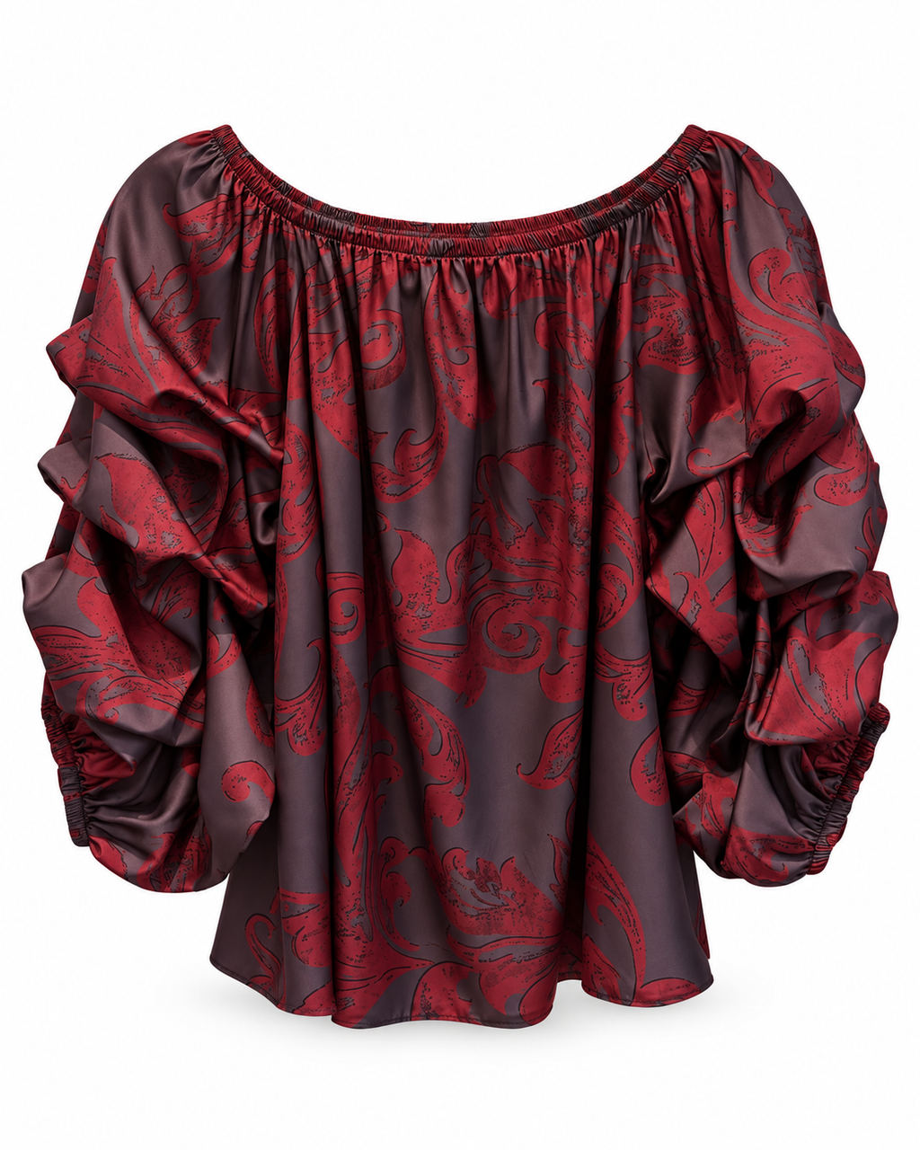 Burgundy Spanish-Style Ruffle Blouse