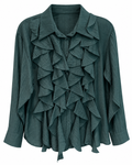 Forest Green Ruffle-Front Crinkle Blouse