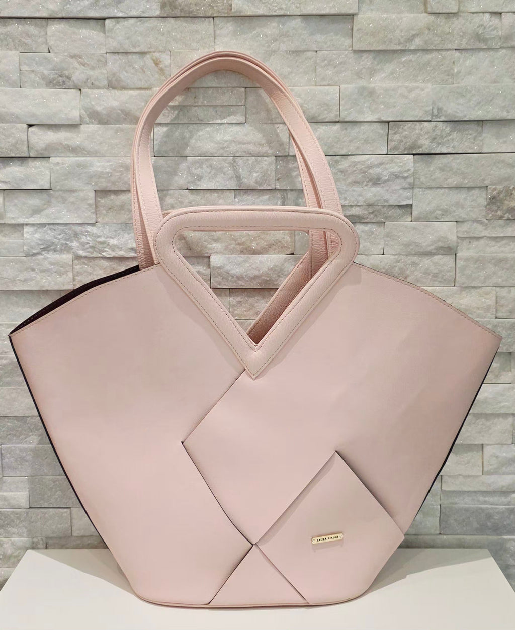 Geometric Vegan Leather Tote Bag – Blush Pink