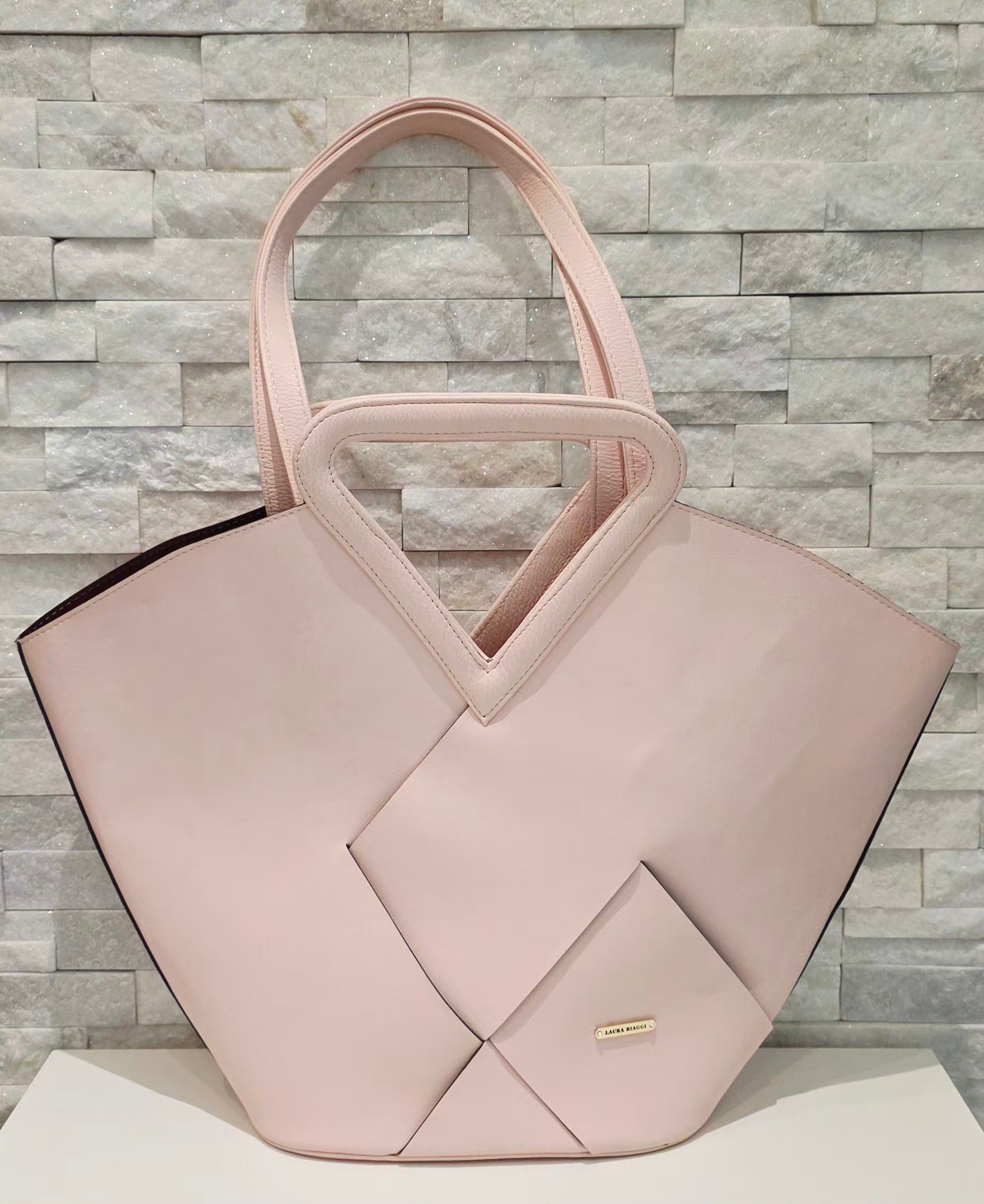 Geometric Vegan Leather Tote Bag – Blush Pink