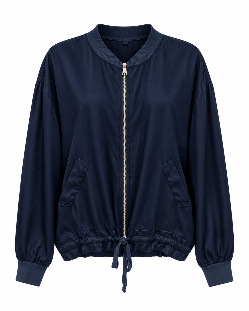 Navy Drawstring Zip-Up Bomber Jacket