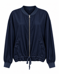 Navy Drawstring Zip-Up Bomber Jacket