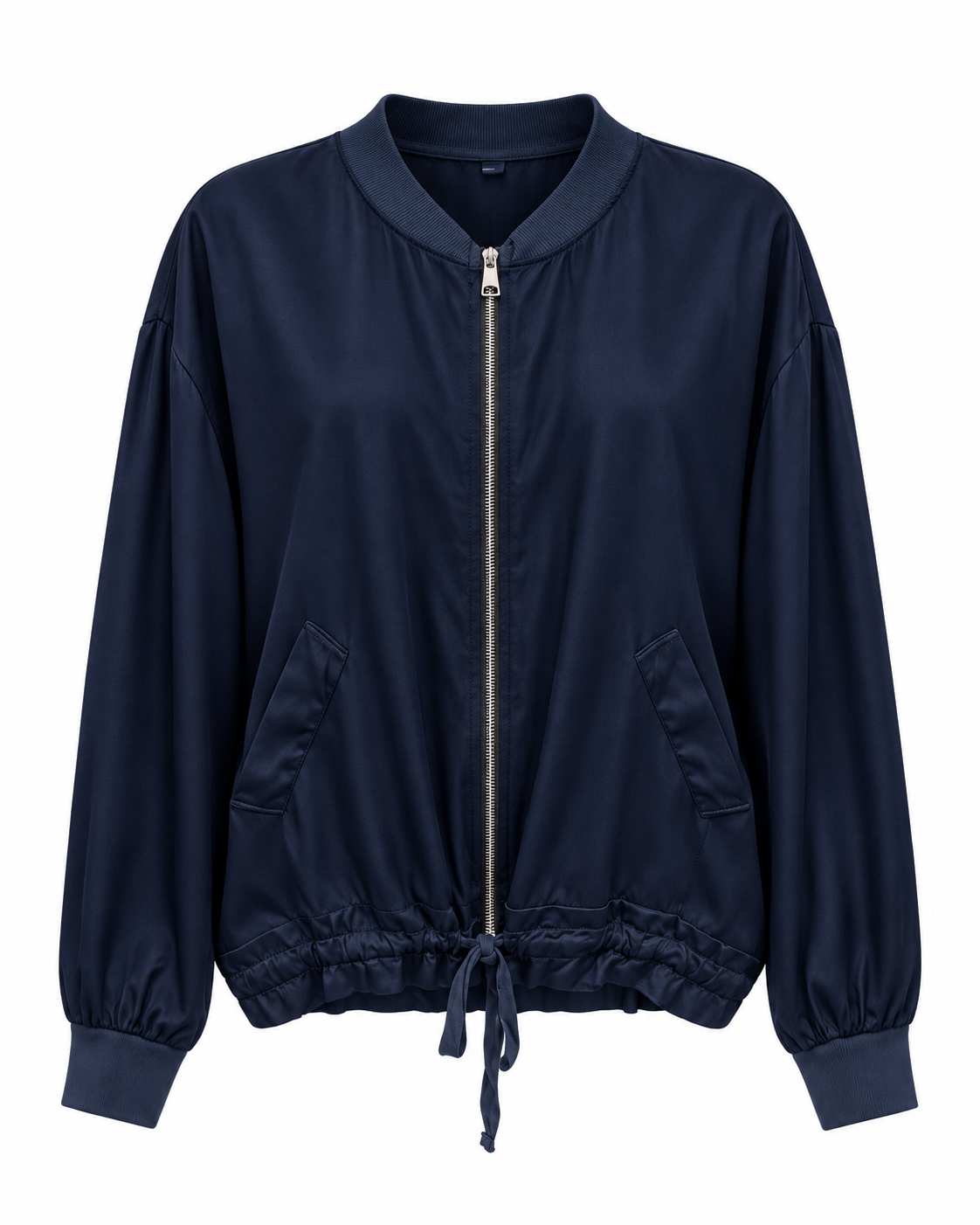 Navy Drawstring Zip-Up Bomber Jacket