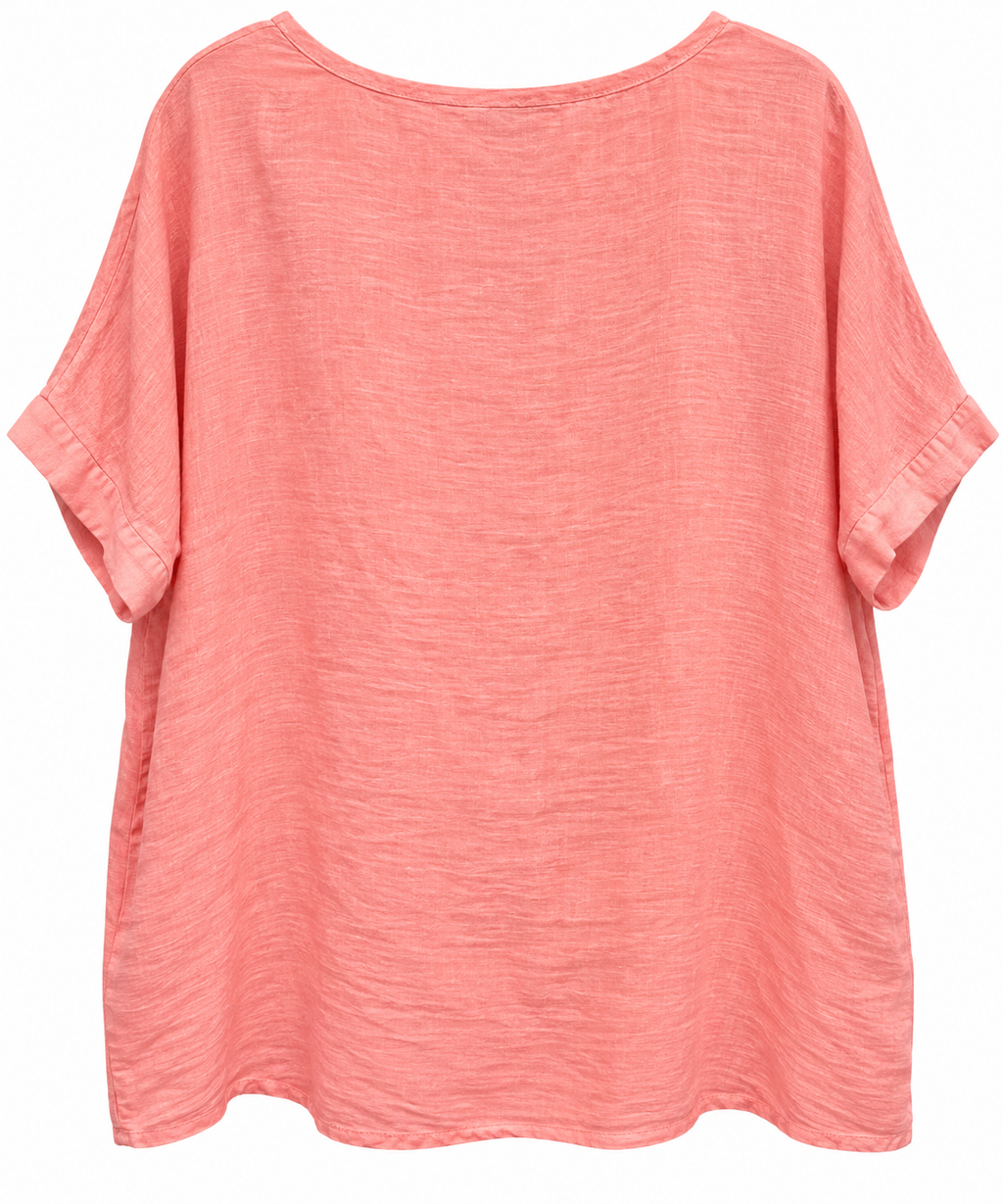 Italian Linen Layered Top in Coral