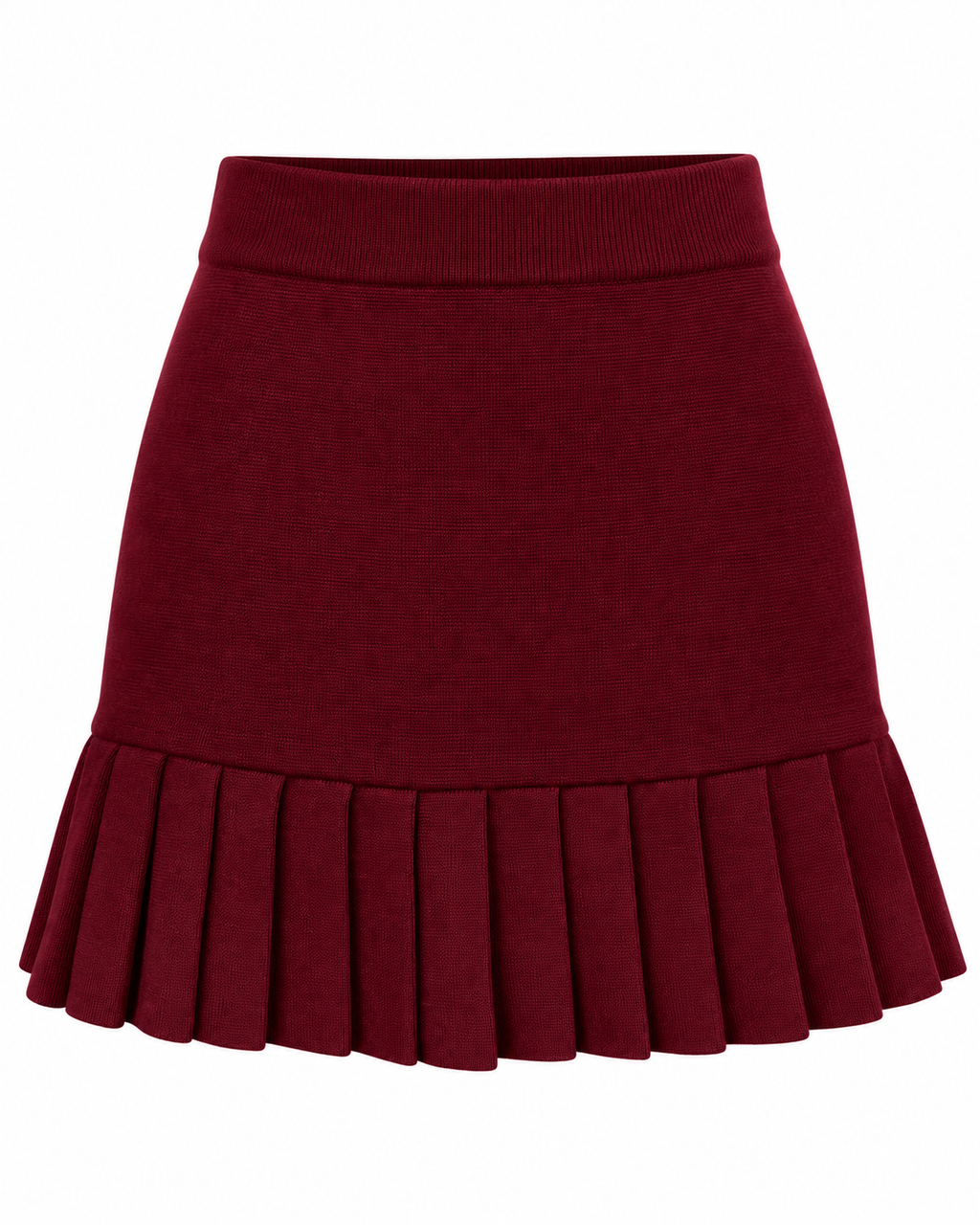 Burgundy Gold-Button Pleated Hem Skirt