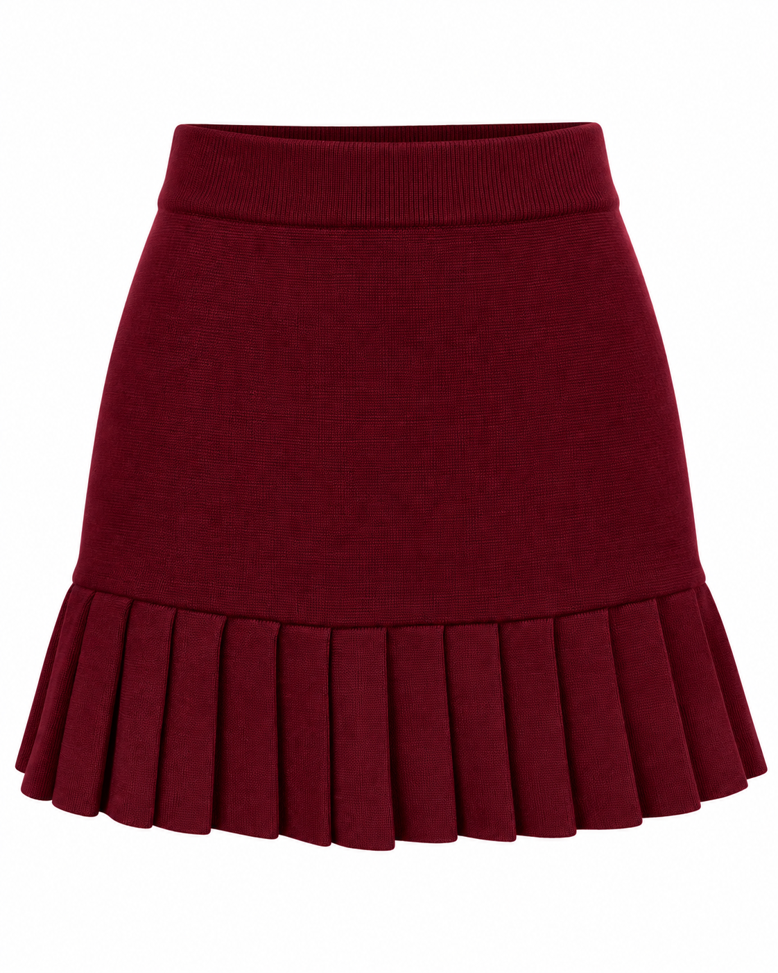 Burgundy Gold-Button Pleated Hem Skirt