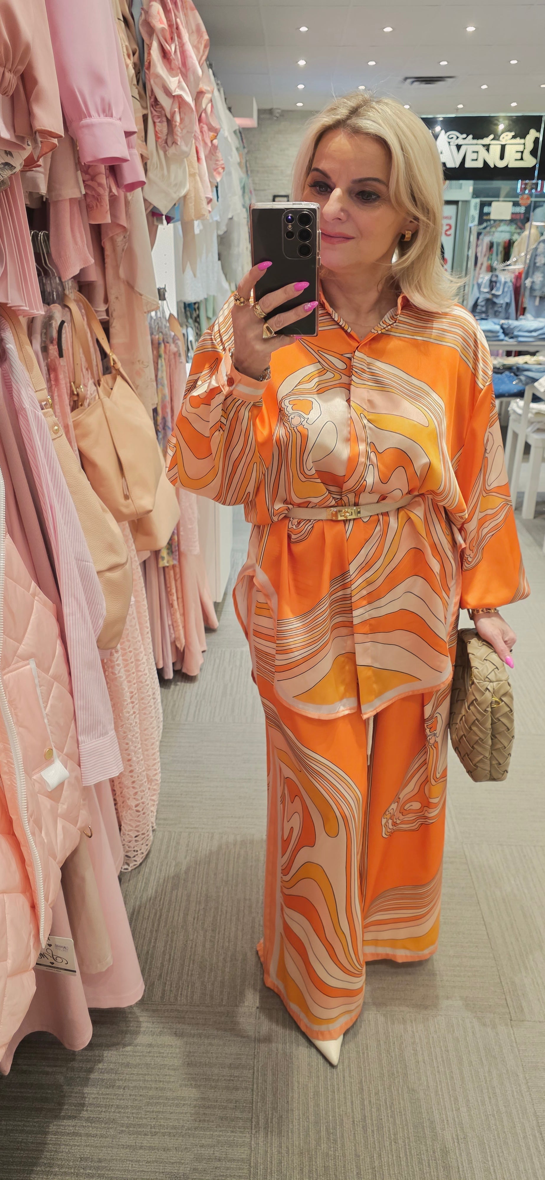 Oversized Satin Set – Blouse & Pants Horse Print fits S/M/L