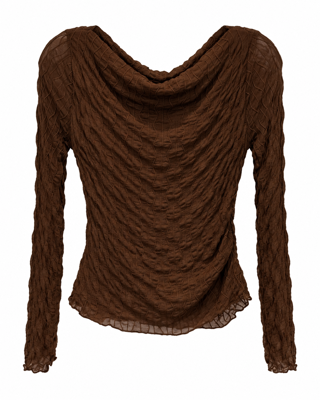 Chocolate Textured Cowl-Neck Long-Sleeve Top