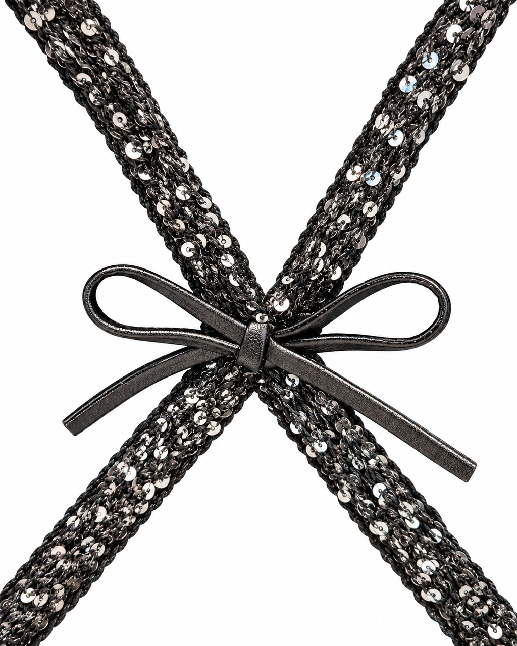Black Sequin Bow-Detail Knit Sweater