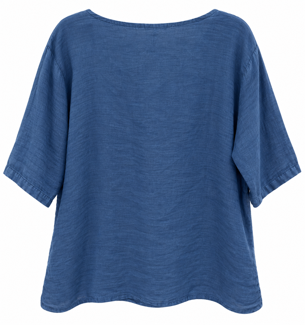 Azure Blue Italian Linen Blouse